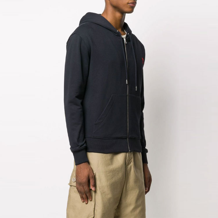 Purchase Ami Paris AMIPARIS FW21 Ami De Coeur Zip Hoodie Jacket Navy Blue Menswear E21HJ006730-410