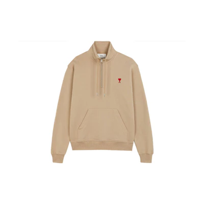 Ami Paris AMIPARIS FW21 Beige Zip-Up Hoodie with Heart Logo for Men. A21HJ009-730250