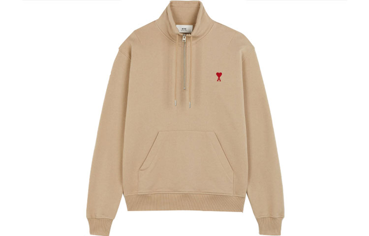 Ami Paris AMIPARIS FW21 Beige Zip-Up Hoodie with Heart Logo for Men. A21HJ009-730250 圖 2