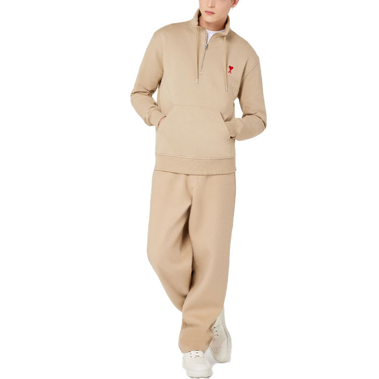 Ami Paris AMIPARIS FW21 Beige Zip-Up Hoodie with Heart Logo for Men. A21HJ009-730250 圖 3