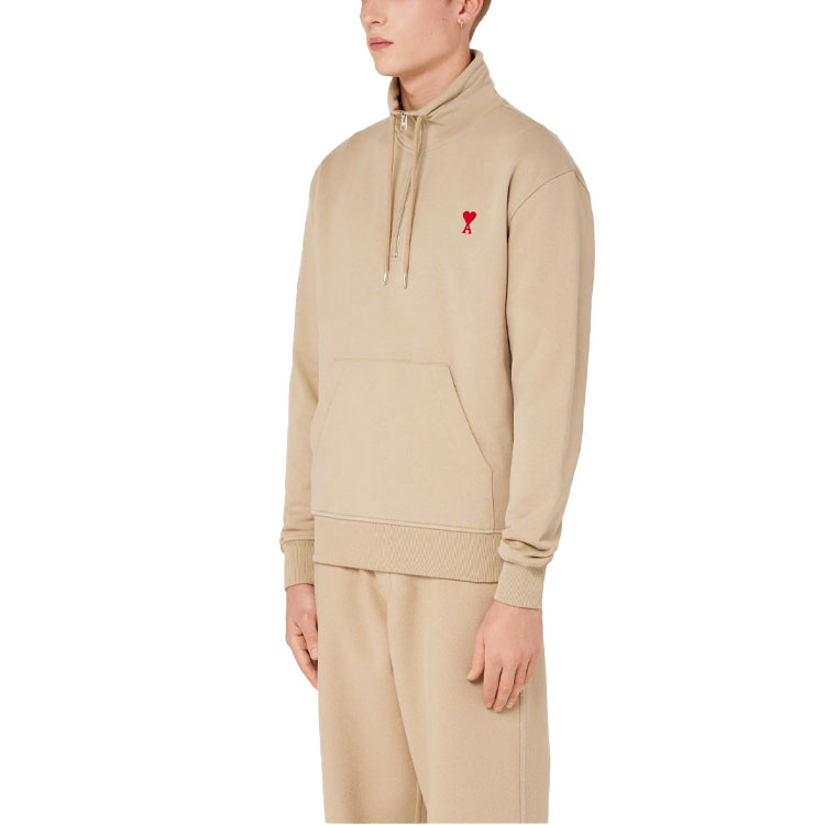 Ami Paris AMIPARIS FW21 Beige Zip-Up Hoodie with Heart Logo for Men. A21HJ009-730250 圖 5
