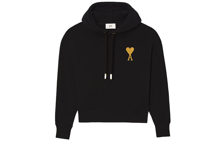 Ami Paris AMIPARIS FW21 Gold Heart Logo Drawstring Hoodie Black - . USW207-749001 圖 2