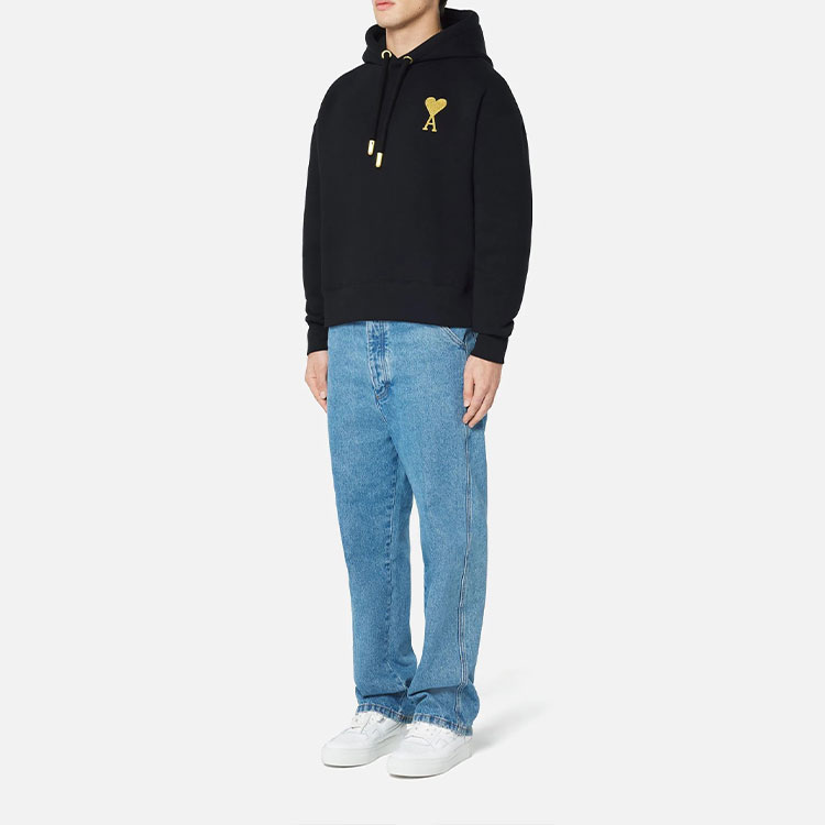 Ami Paris AMIPARIS FW21 Gold Heart Logo Drawstring Hoodie Black - . USW207-749001 圖 3