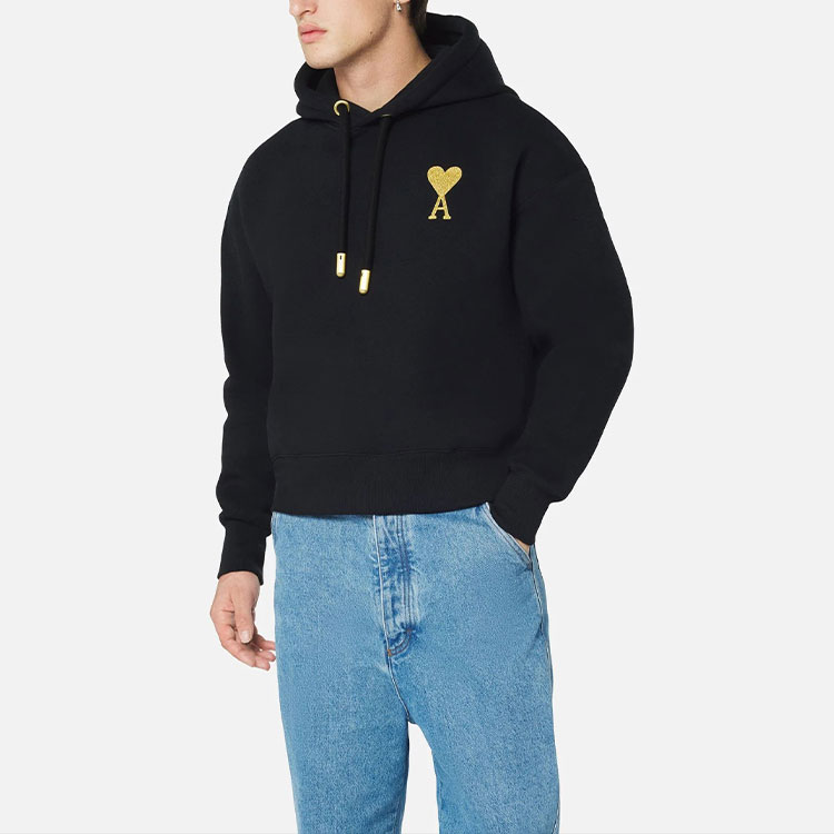 Ami Paris AMIPARIS FW21 Gold Heart Logo Drawstring Hoodie Black - . USW207-749001 圖 5