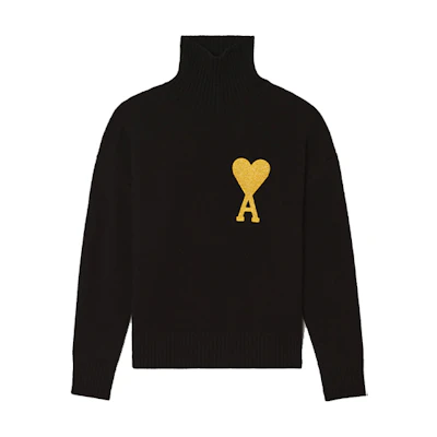 Ami Paris AMIPARIS FW21 Gold Heart Logo Turtleneck Wool Sweater Black - UKS407-018-001