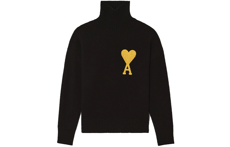 Ami Paris AMIPARIS FW21 Gold Heart Logo Turtleneck Wool Sweater Black - UKS407-018-001 圖 2