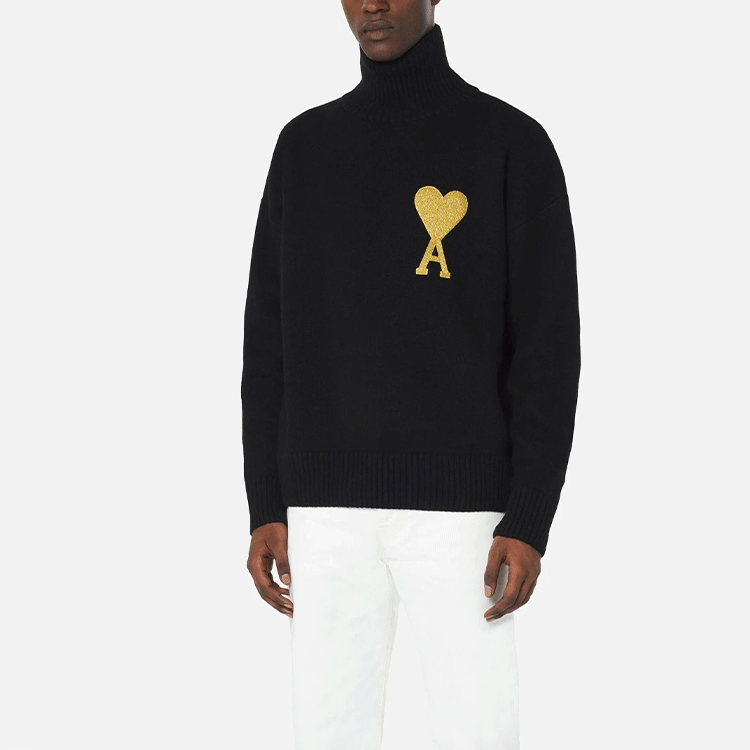 Ami Paris AMIPARIS FW21 Gold Heart Logo Turtleneck Wool Sweater Black - UKS407-018-001 圖 4