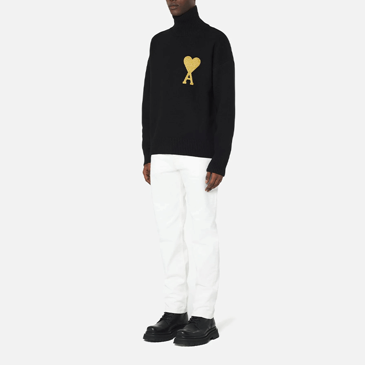 Ami Paris AMIPARIS FW21 Gold Heart Logo Turtleneck Wool Sweater Black - UKS407-018-001 圖 5