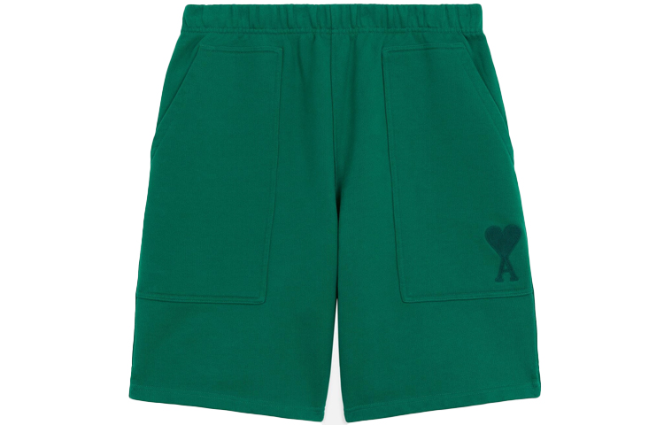 Ami Paris AMIPARIS FW21 Green Heart Logo Chain Embroidery Loose Fit Shorts Men. A21HJ328747-300