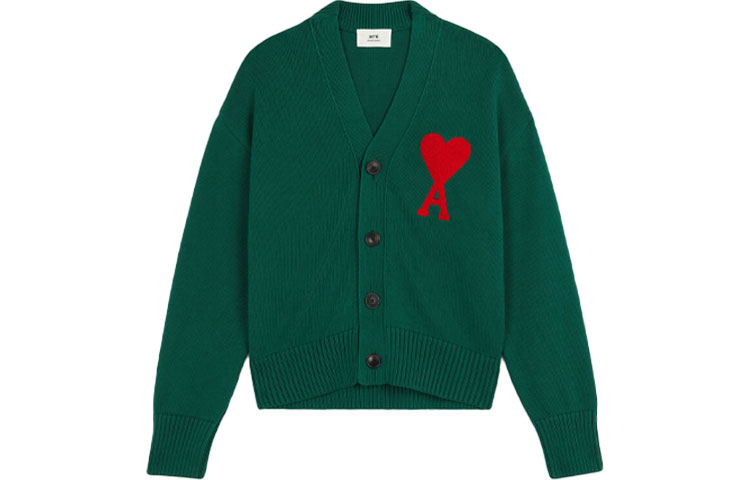 Ami Paris AMIPARIS FW21 Green Oversized Knit Sweater with Logo Embroidery for Men A21HK303016-300