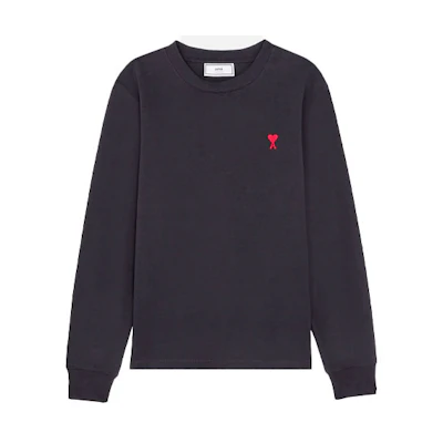Ami Paris AMIPARIS FW21 Logo Embroidered Oversized Long Sleeve Tee Navy - Edition A21HJ005701-410