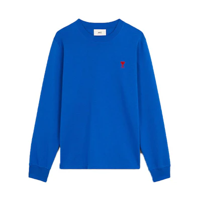Ami Paris AMIPARIS FW21 Logo Embroidered Oversized Long Sleeve T-Shirt Navy Men. A21HJ005701-490