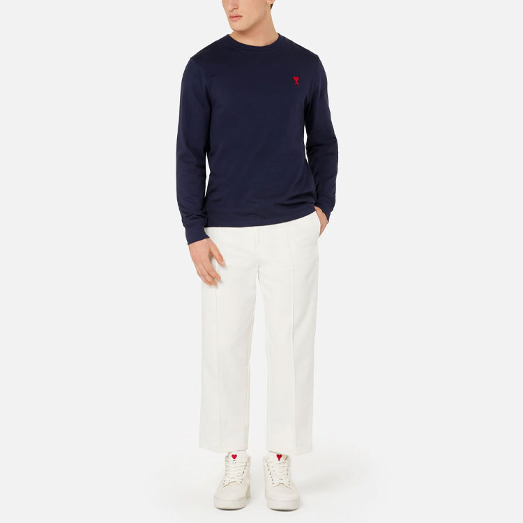 Ami Paris AMIPARIS FW21 Logo Embroidered Oversized Long Sleeve Tee Navy -  Edition A21HJ005701-410 圖 5