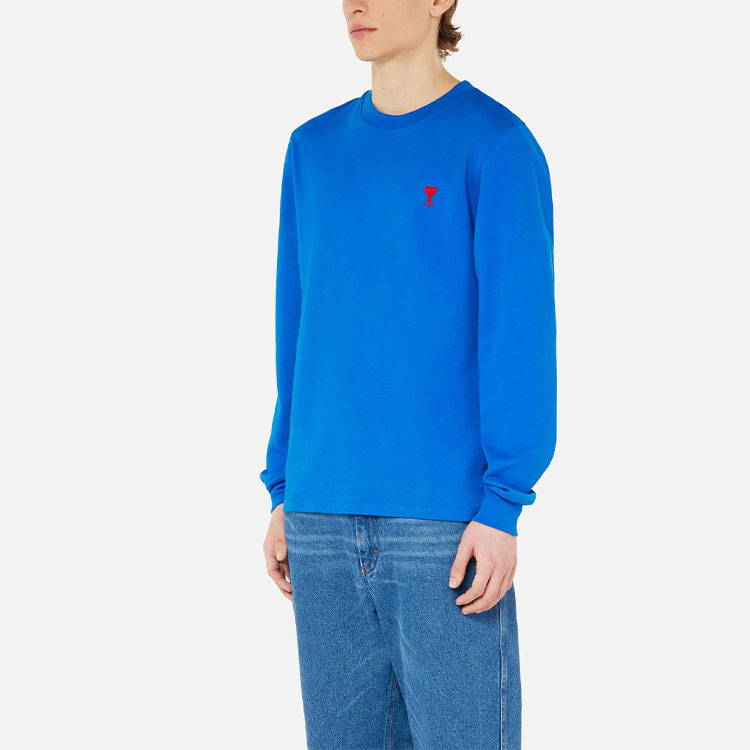 Purchase Ami Paris AMIPARIS FW21 刺繡Logo寬鬆長袖T恤 海軍藍 男款 A21HJ005701-490