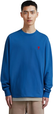 Ami Paris AMIPARIS FW21 刺繡Logo寬鬆長袖T恤 海軍藍 男款 A21HJ005701-490 Sizing Ami Paris AMIPARIS FW21 刺繡Logo寬鬆長袖T恤 海軍藍 男款 A21HJ005701-490