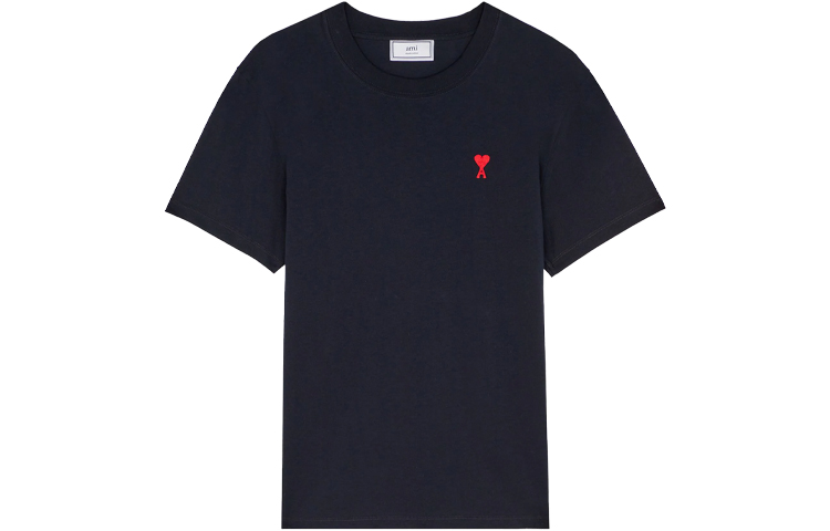 Ami Paris AMIPARIS FW21 Navy Blue Relaxed Fit Logo Embroidered Crewneck T-Shirt Men A21HJ108723-410