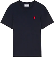 Ami Paris AMIPARIS FW21 Navy Blue Relaxed Fit Logo Embroidered Crewneck T-Shirt Men A21HJ108723-410 Ami Paris AMIPARIS FW21 Navy Blue Relaxed Fit Logo Embroidered Crewneck T-Shirt Men A21HJ108723-410