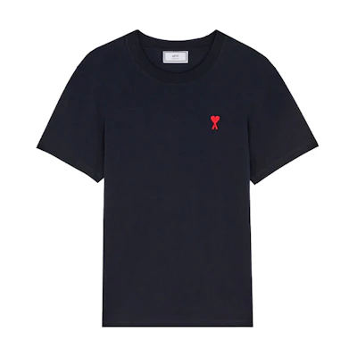 Ami Paris AMIPARIS FW21 Navy Blue Relaxed Fit Logo Embroidered Crewneck T-Shirt Men A21HJ108723-410