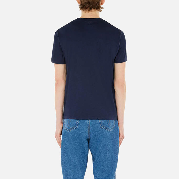 Shop Ami Paris AMIPARIS FW21 T-Shirt Biru Navy Logo Sulaman Potongan Relaks Lelaki A21HJ108723-410