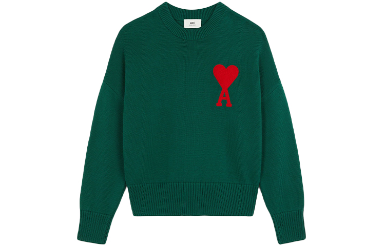 Ami Paris AMIPARIS FW21 Oversized Heart Logo Green Knit Sweater  Fashion. A21HK009016-300
