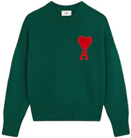 Ami Paris AMIPARIS FW21 Oversized Heart Logo Green Knit Sweater Fashion. A21HK009016-300 Ami Paris AMIPARIS FW21 Oversized Heart Logo Green Knit Sweater Fashion. A21HK009016-300