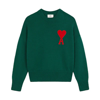 Ami Paris AMIPARIS FW21 Oversized Heart Logo Green Knit Sweater Fashion. A21HK009016-300