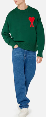 Ami Paris AMIPARIS FW21 Oversized Heart Logo Green Knit Sweater Fashion. A21HK009016-300 Shop Ami Paris AMIPARIS FW21 Oversized Heart Logo Green Knit Sweater Fashion. A21HK009016-300