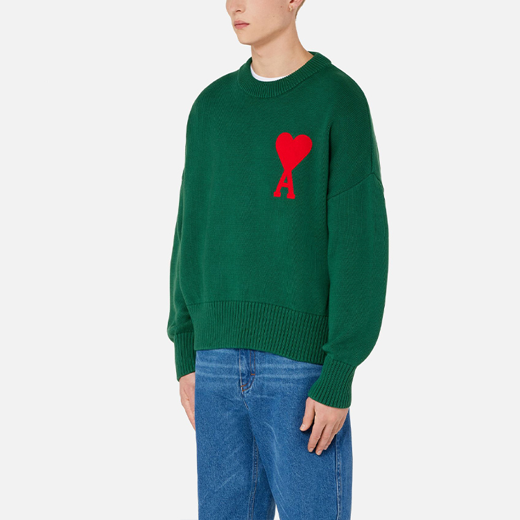 Details for Ami Paris AMIPARIS FW21 Oversized Heart Logo Green Knit Sweater  Fashion. A21HK009016-300