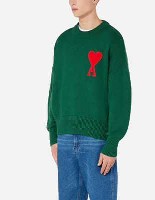 Ami Paris AMIPARIS FW21 Oversized Heart Logo Green Knit Sweater Fashion. A21HK009016-300 Details for Ami Paris AMIPARIS FW21 Oversized Heart Logo Green Knit Sweater Fashion. A21HK009016-300