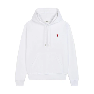 Ami Paris AMIPARIS FW21 Paris Logo Embroidered Drawstring Hoodie Unisex White Couple Style A21HJ008730-100