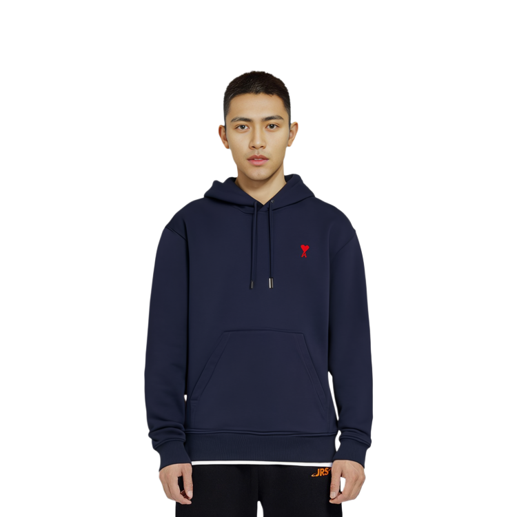 Details for Ami Paris Logo Navy Blue Hoodie Unisex Koleksi Musim Gugur 2021. A21HJ008730-410