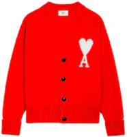 Ami Paris AMIPARIS FW21 Red Heart V-Neck Wool Cardigan Unisex Sweater. H21K313-018600 Ami Paris AMIPARIS FW21 Red Heart V-Neck Wool Cardigan Unisex Sweater. H21K313-018600