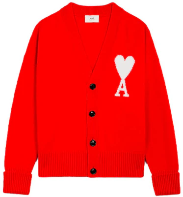 Ami Paris AMIPARIS FW21 Red Heart V-Neck Wool Cardigan Unisex Sweater. H21K313-018600 Buy Ami Paris AMIPARIS FW21 Red Heart V-Neck Wool Cardigan Unisex Sweater. H21K313-018600