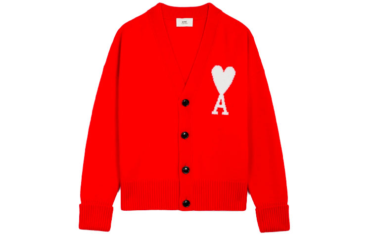 Ami Paris AMIPARIS FW21 Red Heart V-Neck Wool Cardigan Unisex Sweater. H21K313-018600 圖 2