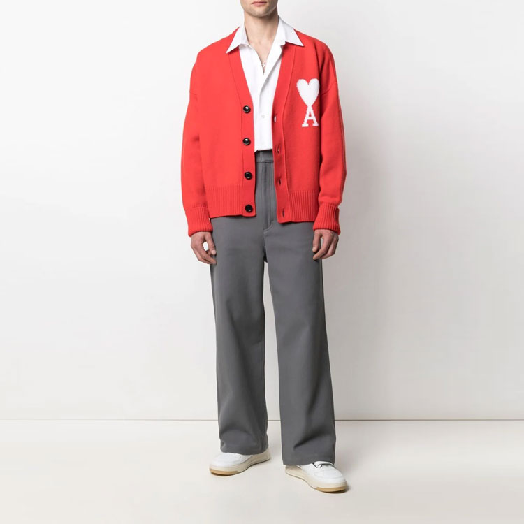 Ami Paris AMIPARIS FW21 Red Heart V-Neck Wool Cardigan Unisex Sweater. H21K313-018600 圖 3