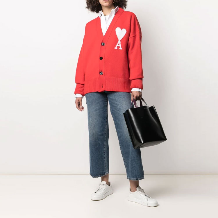 Ami Paris AMIPARIS FW21 Red Heart V-Neck Wool Cardigan Unisex Sweater. H21K313-018600 圖 4