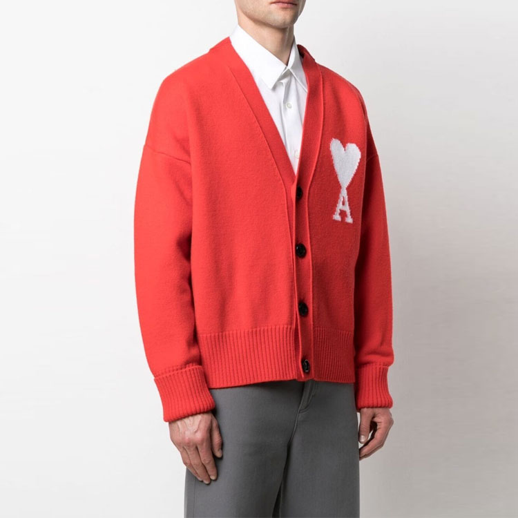 Ami Paris AMIPARIS FW21 Red Heart V-Neck Wool Cardigan Unisex Sweater. H21K313-018600 圖 5