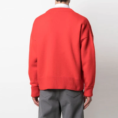 Ami Paris AMIPARIS FW21 Red Heart V-Neck Wool Cardigan Unisex Sweater. H21K313-018600 Details for Ami Paris AMIPARIS FW21 Red Heart V-Neck Wool Cardigan Unisex Sweater. H21K313-018600