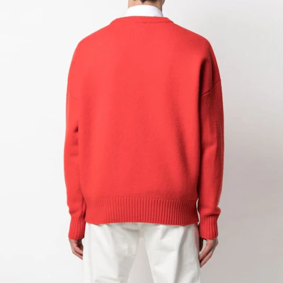 아미파리 FW21 남성용 레드 오버사이즈 울 니트 스웨터 화이트 하트 로고. H21K019018-600 Purchase 아미파리 FW21 남성용 레드 오버사이즈 울 니트 스웨터 화이트 하트 로고. H21K019018-600