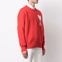 Details for Ami Paris AMIPARIS FW21 紅色男士白心標誌羊毛寬鬆針織毛衣。 H21K019018-600