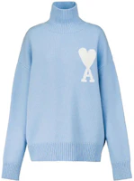 Ami Paris AMIPARIS FW21 Sky Blue Logo Jacquard Wool Turtleneck Sweater Unisex. SPEH21K214018-450 Ami Paris AMIPARIS FW21 Sky Blue Logo Jacquard Wool Turtleneck Sweater Unisex. SPEH21K214018-450