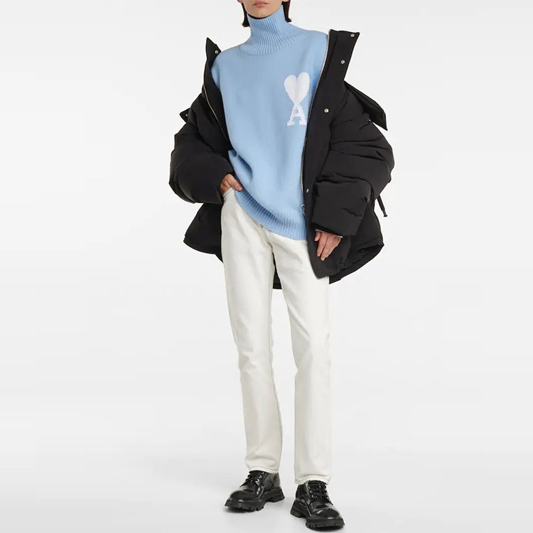 Ami Paris AMIPARIS FW21 Sky Blue Logo Jacquard Wool Turtleneck Sweater Unisex. SPEH21K214018-450 圖 3
