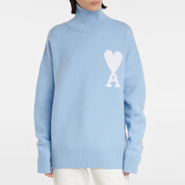 Ami Paris AMIPARIS FW21 Sky Blue Logo Jacquard Wool Turtleneck Sweater Unisex. SPEH21K214018-450 圖 5