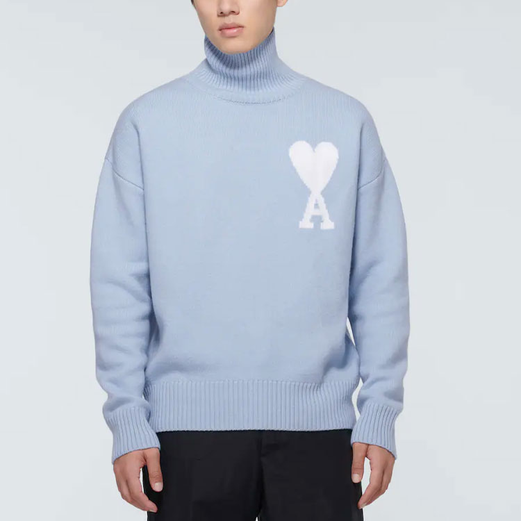 Ami Paris AMIPARIS FW21 Sky Blue Logo Jacquard Wool Turtleneck Sweater Unisex. SPEH21K214018-450 圖 6