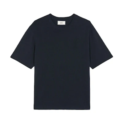 Ami Paris AMIPARIS FW21 Tonal Heart Embroidery Navy Blue Loose Fit Short Sleeve Tee Men. A21HJ128726-410