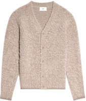 Ami Paris AMIPARIS FW22 Beige Solid V-Neck Button-Up Knit Cardigan Sweater. HKC153028-250 Ami Paris AMIPARIS FW22 Beige Solid V-Neck Button-Up Knit Cardigan Sweater. HKC153028-250