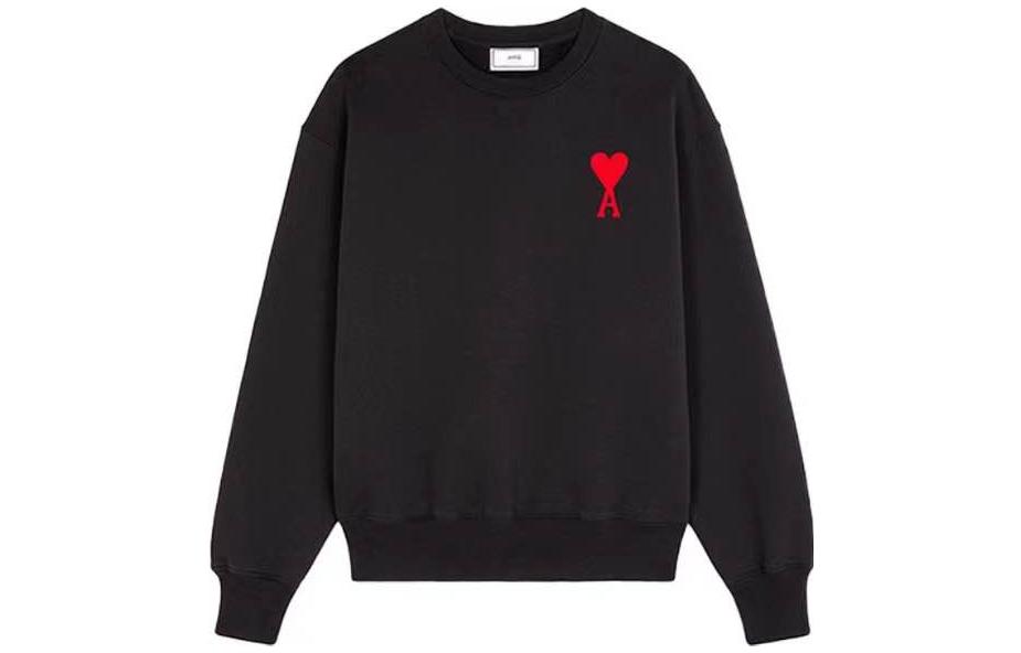 Ami Paris AMIPARIS FW22  Black Pullover Sweatshirt with Heart Embroidery. SPEUSW022747-001