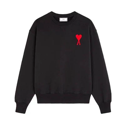 Ami Paris AMIPARIS FW22 Black Pullover Sweatshirt with Heart Embroidery. SPEUSW022747-001
