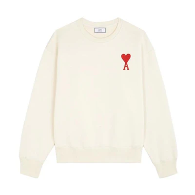 Ami Paris AMIPARIS FW22 Embroidered Heart Pullover Sweatshirt - Off White. SPEUSW022747-150