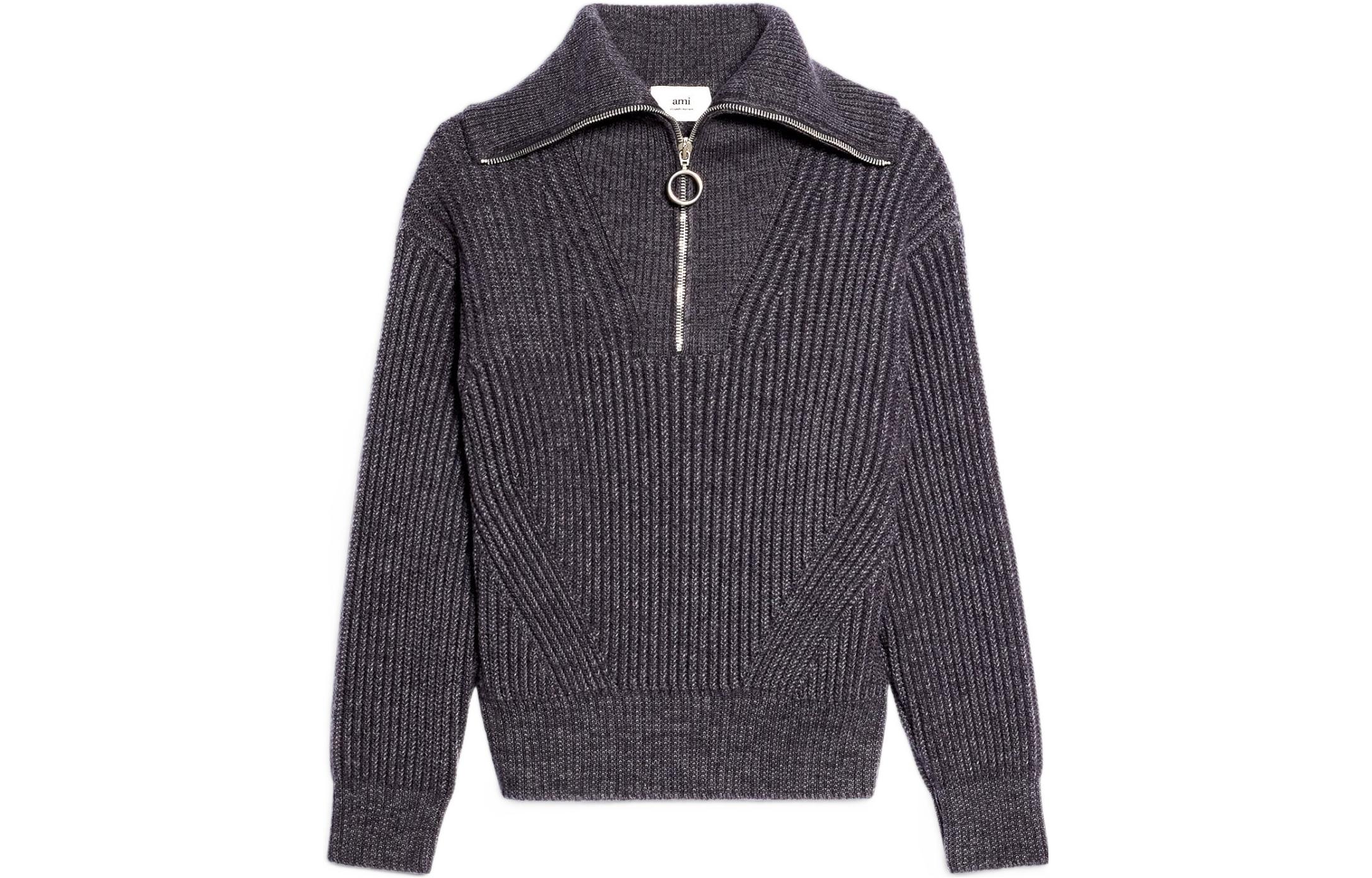 Ami Paris AMIPARIS FW22  Grey Half-Zip Pullover Sweater Long Sleeve Classic Style HKS600027-055 圖 2